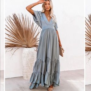 SEAFOAM SEASON POCKETED TIERED MAXI DRESS - CHARCOAL (VICI Exclusive) NWT Sz M